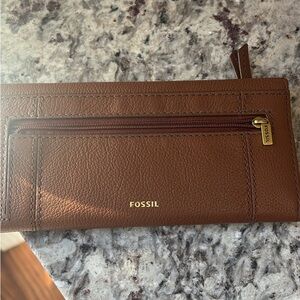 Fossil Tan Leather Wallet with Zipper